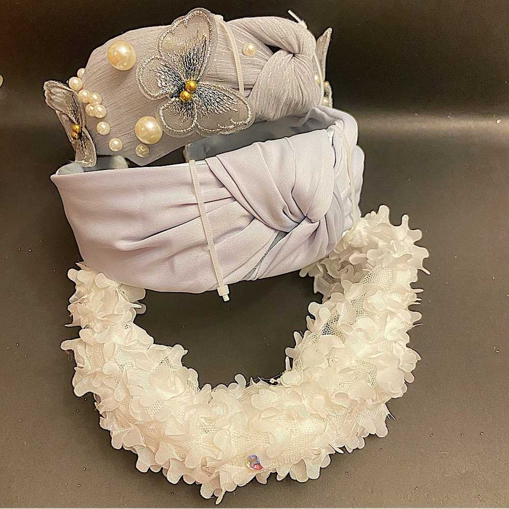 Feminine Adorning Set of 3 Luxury Hair Headbands in Butterfly’s, Floral & Solid